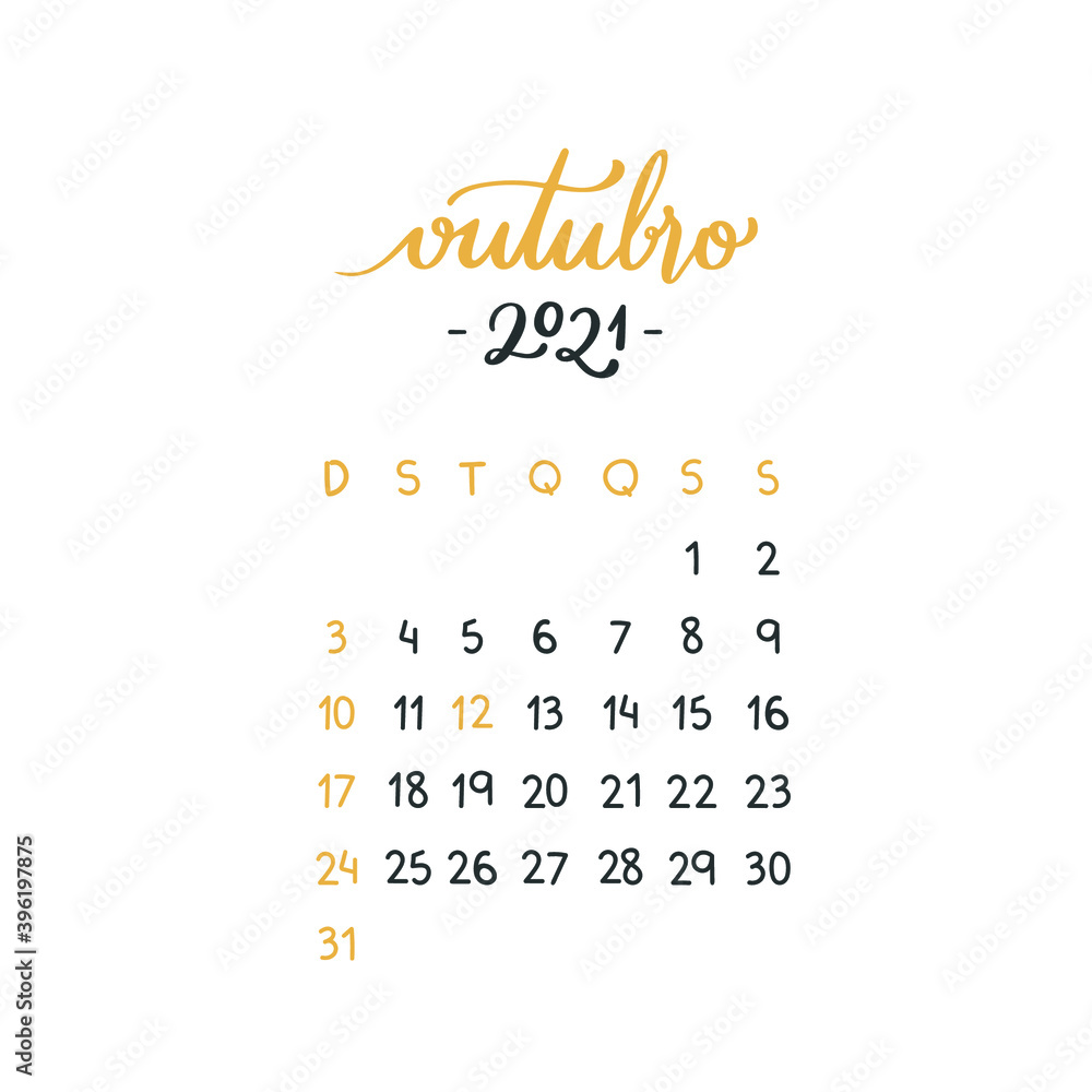 Outubro de 2021. October 2021. Brazilian Portuguese Hand Lettering