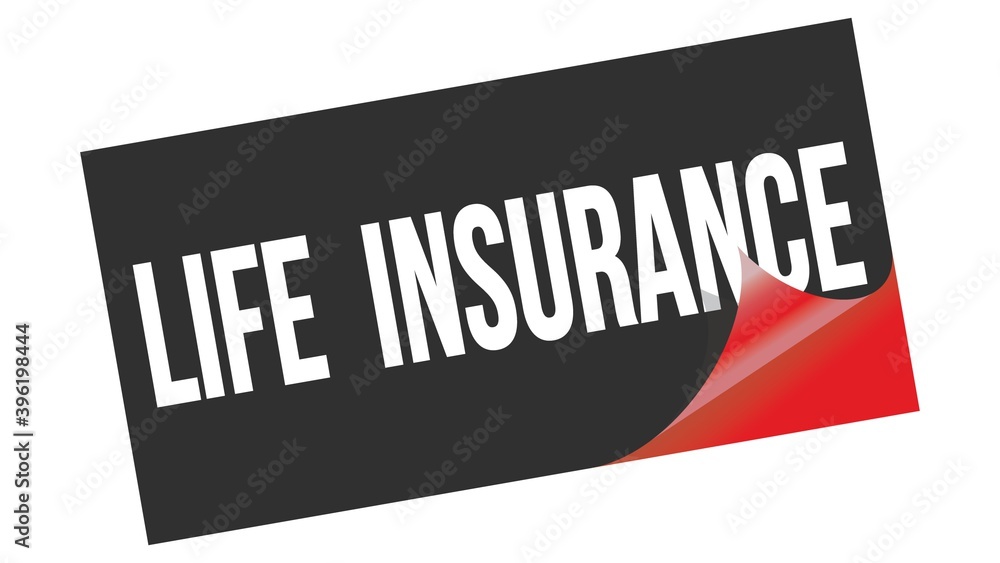 LIFE  INSURANCE text on black red sticker stamp.