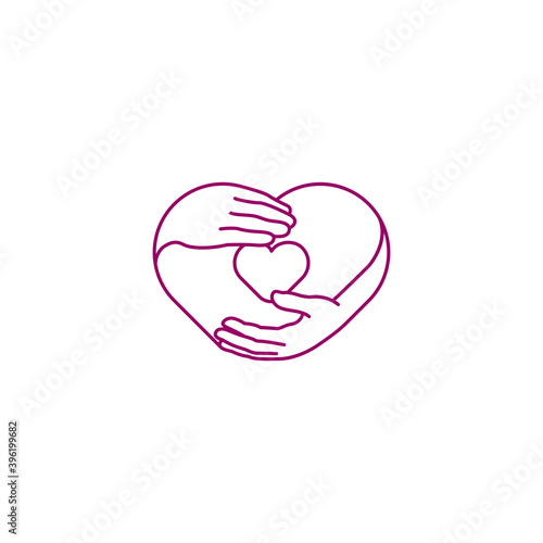 Hands holding the heart, pregnancy. Vector logo