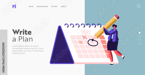 Work Organization and Life Events Memo Reminder, Work Plan Landing Page Template. Female Character Circle Date, Plan