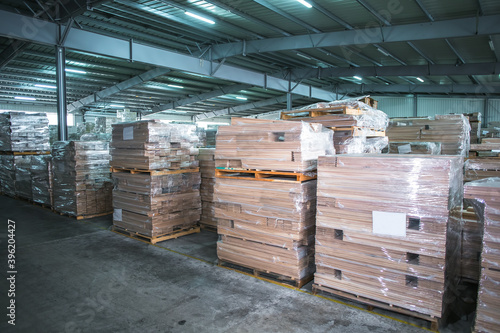 wood processing factory products stored in large warehouse