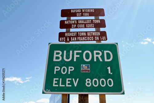 Buford, Wyoming: Buford is an unincorporated community. It is the highest populated settlement along Interstate 80 and First Transcontinental Railroad. Photo of the town sign, population 1. photo