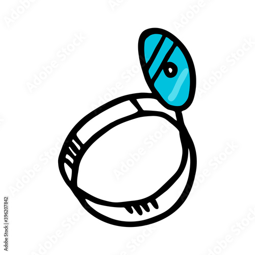 Vector illustration element, Doodle object with image throat specialist, otolaryngologist s head mirror. Concept ENT.