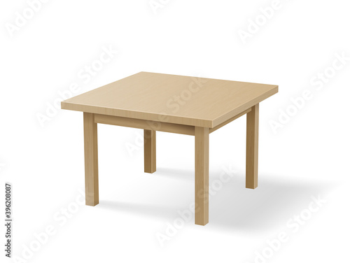 Realistic wooden table 3d object isolated on white background