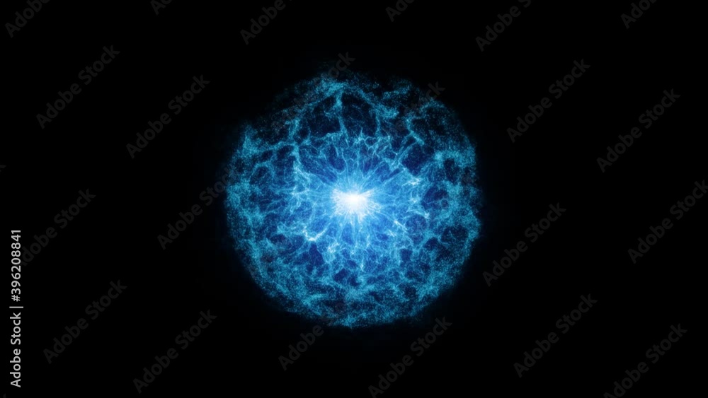 Energy Star Born From Particles Flares Up Brighter Gets Bigger. Blue Sci-Fi Flame Energy Star Born From Particles Flares Up Brighter Gets Bigger. Blue Sci-Fi Flame