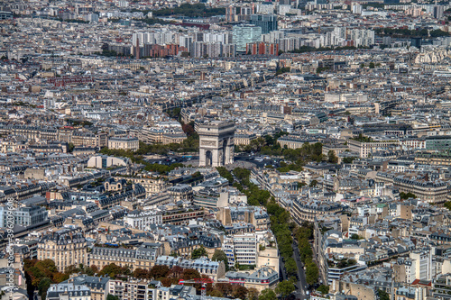 Aerial view of Paris with the Arc de Triomphe in the center of the image © juanorihuela