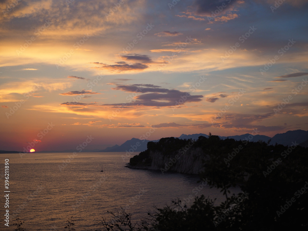 Sunset in Makarska, in Croatia.
