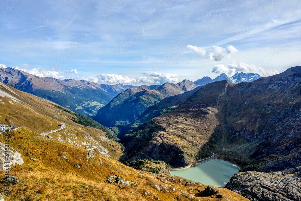 Beautiful alpine mountains. Fresh clean air. Selective focus. Picturesque places to relax and climb the mountains. Mountain lake surrounded by mountains, cold clear water.