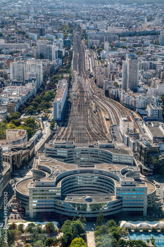 Aerial view of a train station in Paris, France