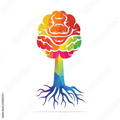 Brain tree roots concept design. Tree growing in the shape of a human brain.