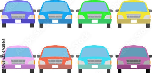 正面から見た可愛い普通の車のイラストセット