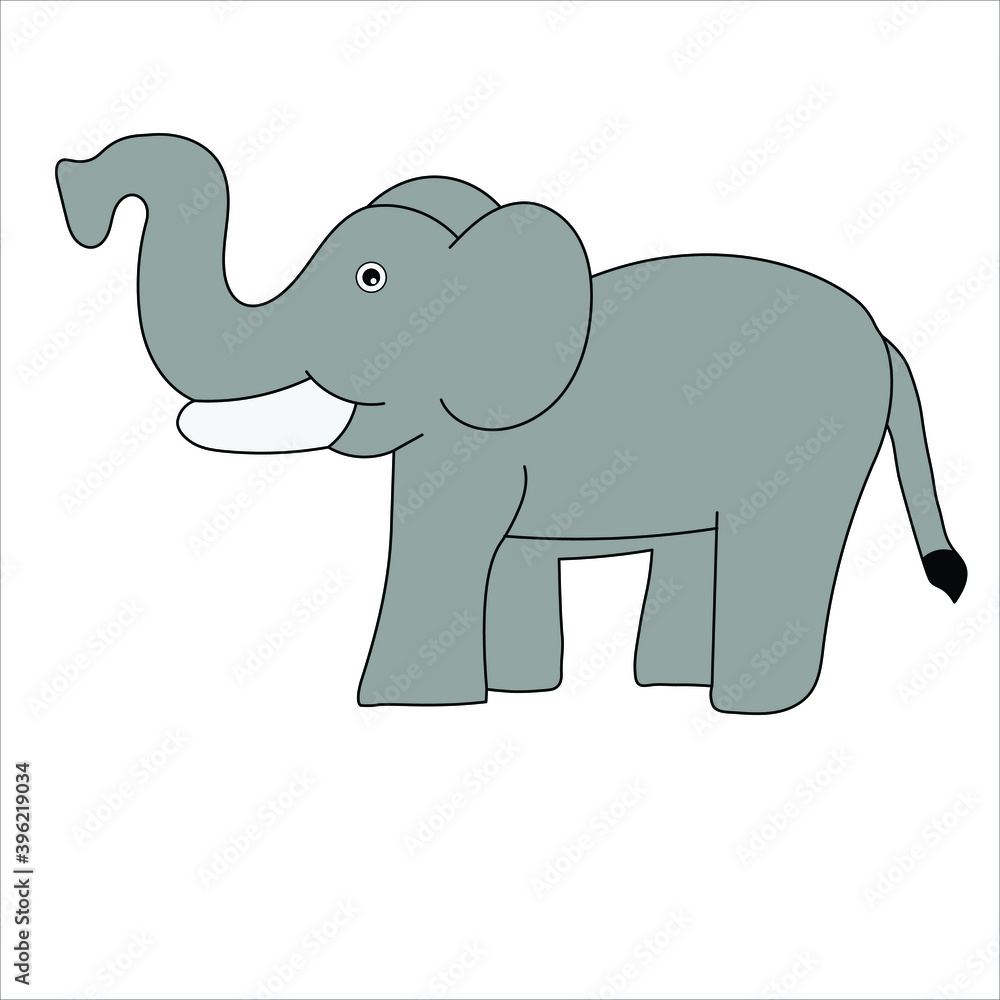Elephant large cartoon mammal isolated on white. African bush or forest elephant and Asian elephant. Has large ears, concave back, wrinkled skin, sloping abdomen. Sticker for children. Vector Elephant large cartoon mammal isolated on white. African bush or forest elephant and Asian elephant. Has large ears, concave back, wrinkled skin, sloping abdomen. Sticker for children. Vector