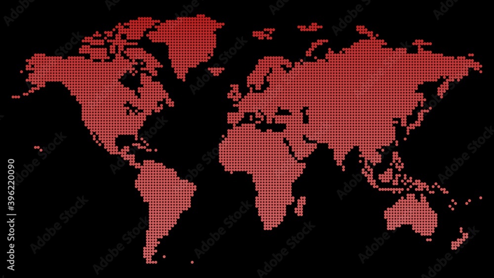 Naklejka premium Red 3D Dot World Map under black. 3D illustration. 3D CG. High resolution.
