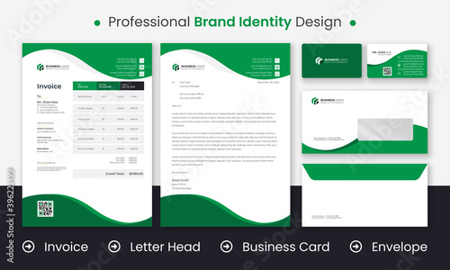 Professional Brand Identity set business card, letterhead, envelope, invoice design