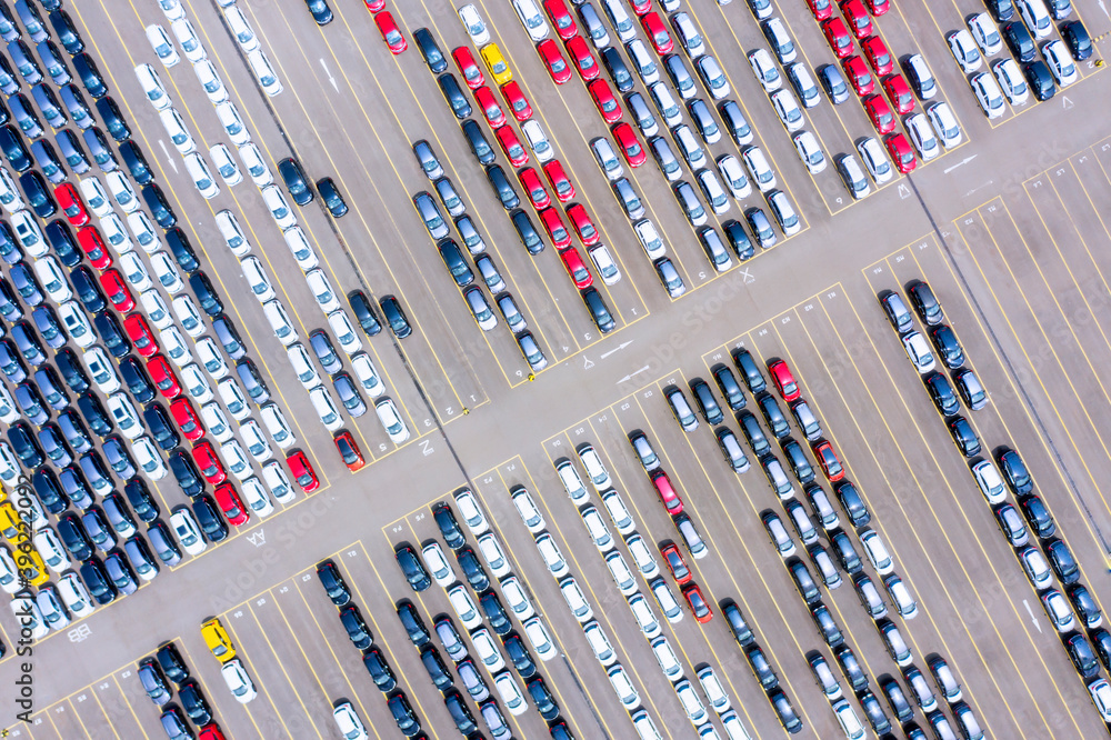 New cars at parking lot for export and import New cars at parking lot for export and import