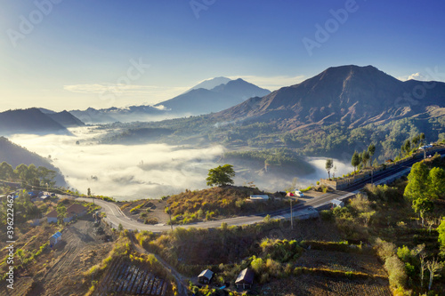 Wonderful Pinggan village scenery with mount Batur photo