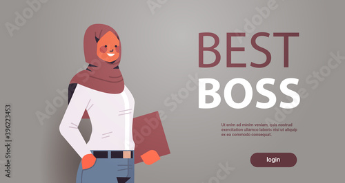 arab businesswoman leader in formal wear successful arabic business woman standing pose leadership best boss concept female office worker portrait horizontal copy space vector illustration