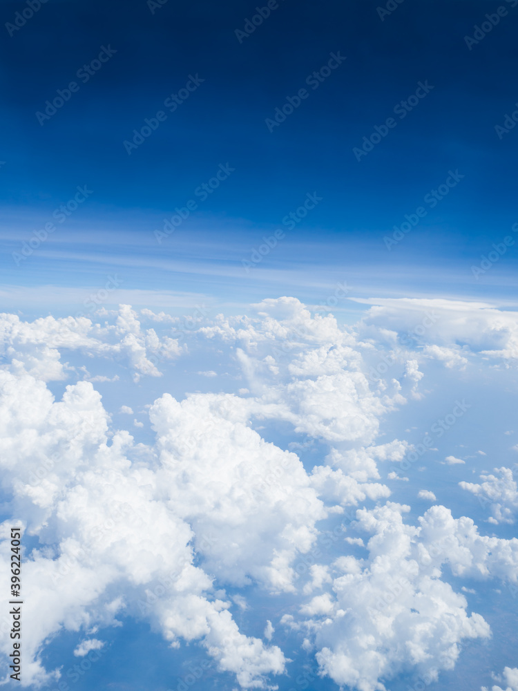 View of blue sky background with white cloud on high level View of blue sky background with white cloud on high level