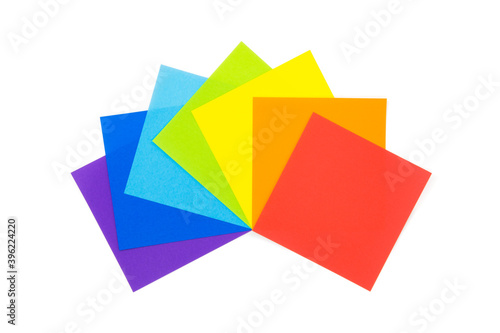 Isolated of colorful paper use for fold the origami in rainbow color