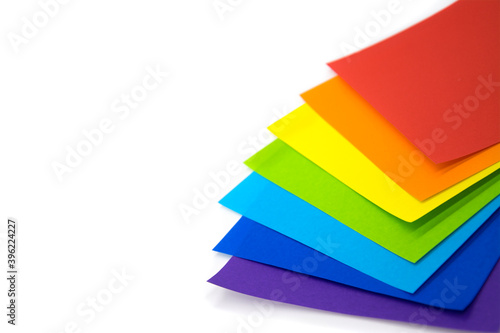 Isolated of colorful paper use for fold the origami in rainbow color