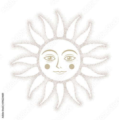 可愛い顔の太陽・点描タイプモノクロ