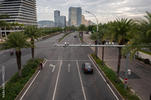 High angle view of Xiamen city street with road monitoring © Sen