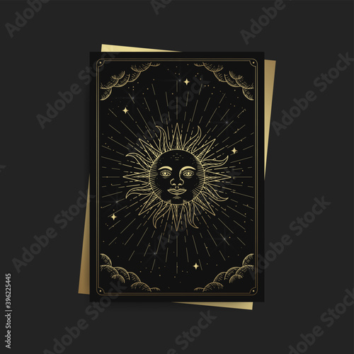 Sun or symbol of strength. Magic occult tarot cards, Esoteric boho spiritual tarot reader, Magic card astrology, drawing spiritual posters.