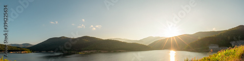 Sunrise at the reservoir, Landscape in the countryside. Panorama picture © banphote