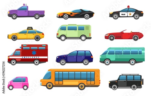 Bus and cars design objects