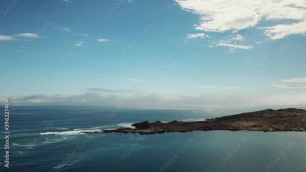 The Namib Desert Dunes and the Atlantic Ocean Meets, Skeleton Coast, Southern Africa Namibia, Luderitz Town Shark Island Aerial Shot The Namib Desert Dunes and the Atlantic Ocean Meets, Skeleton Coast, Southern Africa Namibia, Luderitz Town Shark Island Aerial Shot