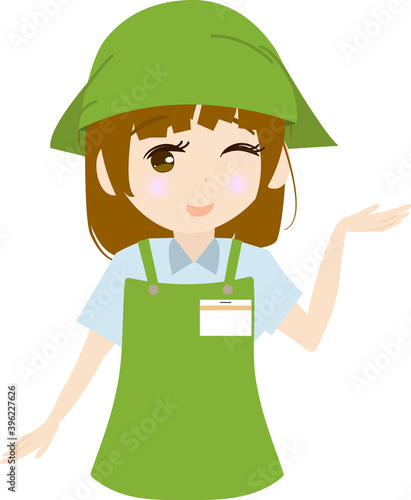 案内する可愛い女性店員のイラスト
