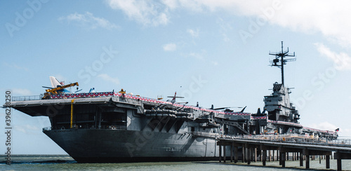 Aircraft carrier in the port