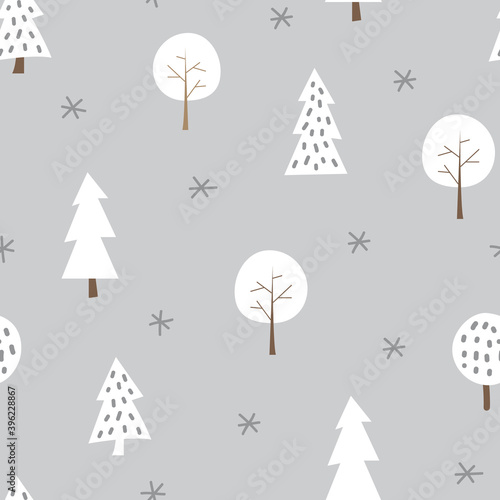 Cute Winter Pine Tree Seamless Pattern