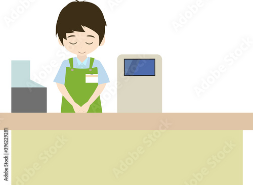 スーパーのレジの男性店員のイラスト