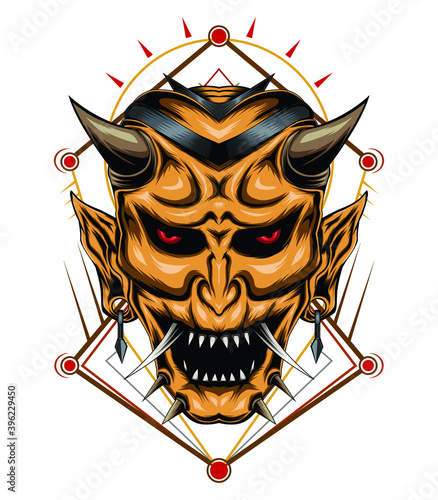 Oni head illustration. japanese ghost