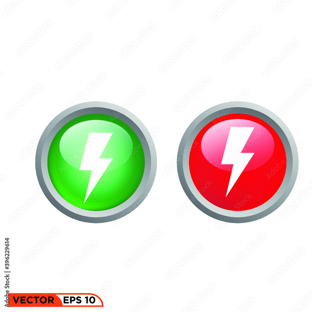 Icon vector graphic of Button electrical power 3D, green light, red light, good for template illustration Icon vector graphic of Button electrical power 3D, green light, red light, good for template illustration