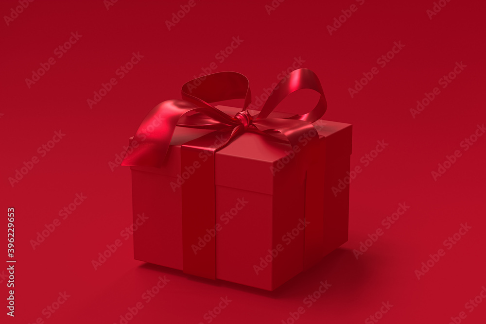 red gift box 3d with red ribbon and bow on red background red gift box 3d with red ribbon and bow on red background