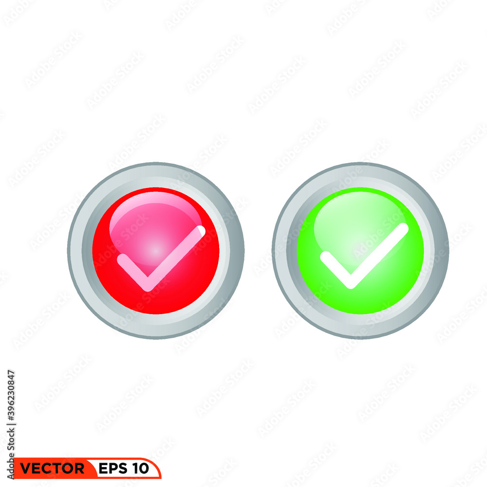 Icon vector graphic of Button Chekmark 3D, green light, red light, good for template illustration Icon vector graphic of Button Chekmark 3D, green light, red light, good for template illustration