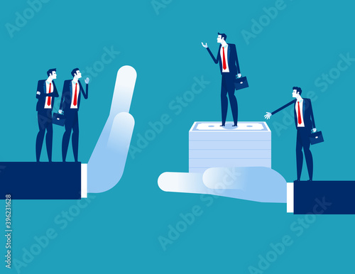 Business people with acquisitions and rejection. Business finance and industry