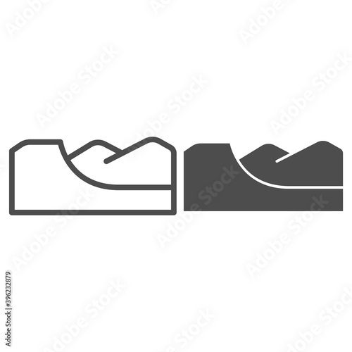 Springboard line and solid icon, World snowboard day concept, mountains and track sign on white background, Ski springboard icon in outline style for mobile and web design. Vector graphics.