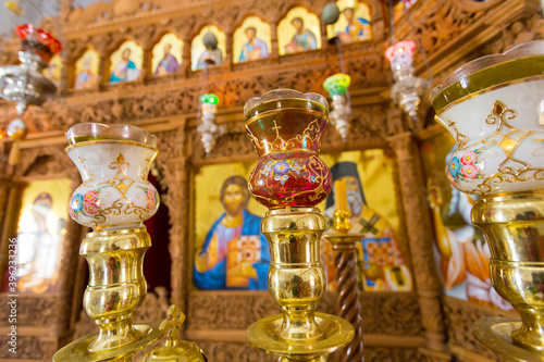 Interior of orthodox church with religious icons © piccaya