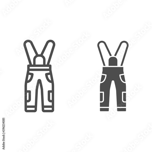 Jumpsuit line and solid icon, World snowboard day concept, Sport pants sign on white background, snowboarding trousers icon in outline style for mobile concept and web design. Vector graphics.