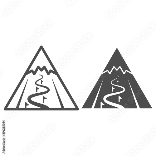 Mountain slope for descent line and solid icon, World snowboard day concept, ski track sign on white background, steep descent for skiing icon in outline style for mobile and web. Vector graphics.