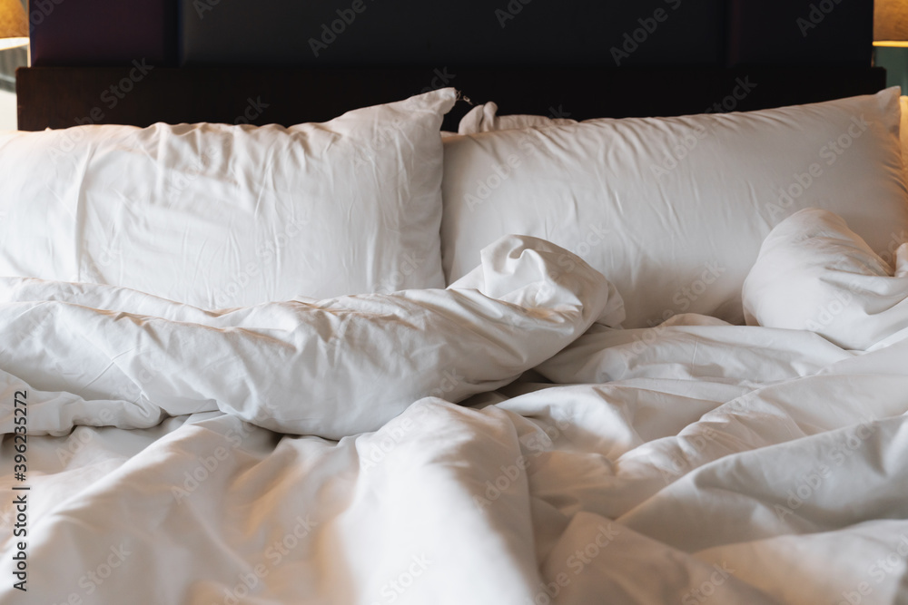 Soft pillows and duvet, on bed. Cozy bedroom Soft pillows and duvet, on bed. Cozy bedroom