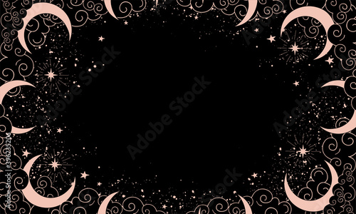 Valokuva Magical black background with moon and crescent moon, place for text