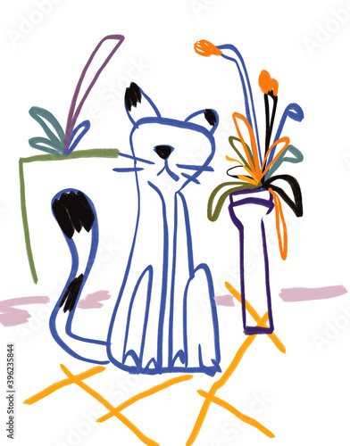 Tela Cat at Home Painting like Raoul dufy style, Expressionism and Fauvism art