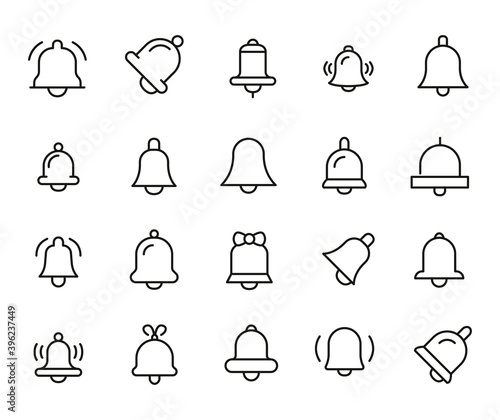 Simple set of bell icons in trendy line style.