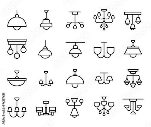 Simple set of chandelier icons in trendy line style.