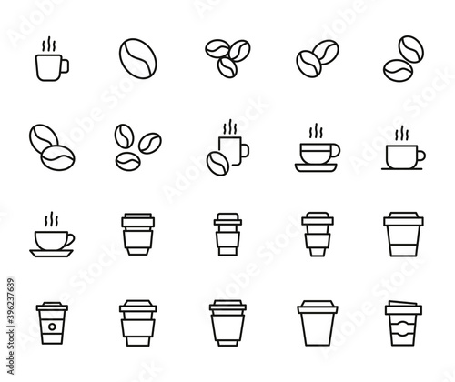 Set of coffee related vector line icons.