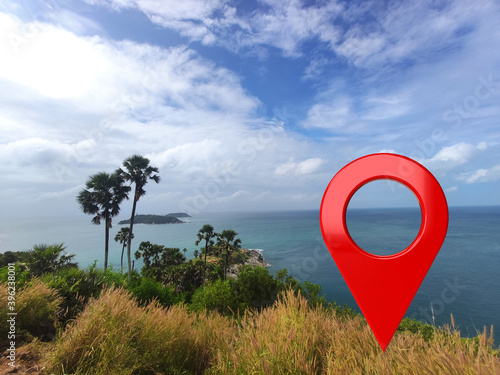 Locations or red pins indicate the location of various tourist attractions in Phuket. South of Thailand 3D illustrations - Illustration 